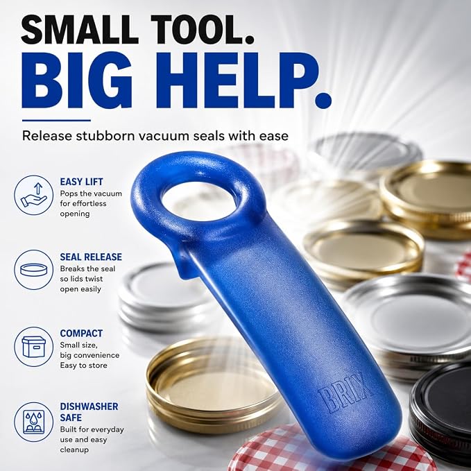 Brix Original Easy Jar Key Opener, Frosted Blue, Vacuum-Seal Release Tool For Stubborn Lids, Arthritis And Carpal Tunnel Aid