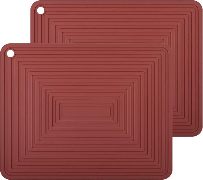 Silicone Trivets for Hot Dishes Pots and Pans, Red Hot Pads for Kitchen, Heat Resistant Mat for Counter, Multi-Purpose Silicone Pot Holders Mat Set of 2