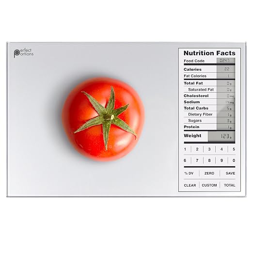 Greater Goods Perfect Portions Nutrition Food Scale for Carb Counting, Grey | Plan meals & size every portion with instant nutrition facts on 2,000 foods, custom recipe codes, daily totals, 11lb capacity