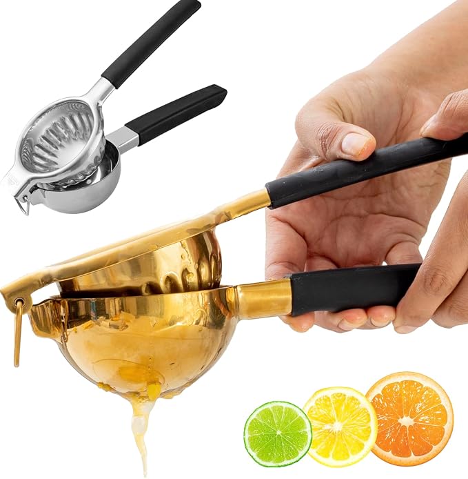 A Bar Above Hand Juicer, Hand Press Juicer For Cocktails, Heavy Duty Stainless Steel, Lemon Squeezer, Grapefruit Juicer Bowl, Dishwasher Safe Juice Press, Citrus Squeezer, Home Bars, Gold