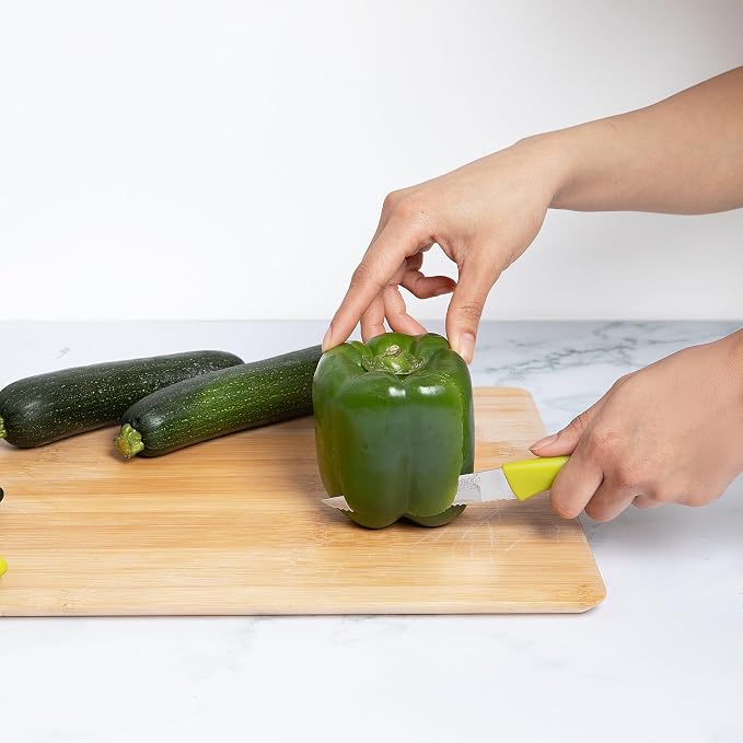 6-Piece Paring Knife Set – 4 Inch Razor Sharp Stainless Steel Spear Point Blades, Precision Fruit and Vegetable Cutting Knives, Ergonomic Non-Slip Handles – Green, Serrated Edge