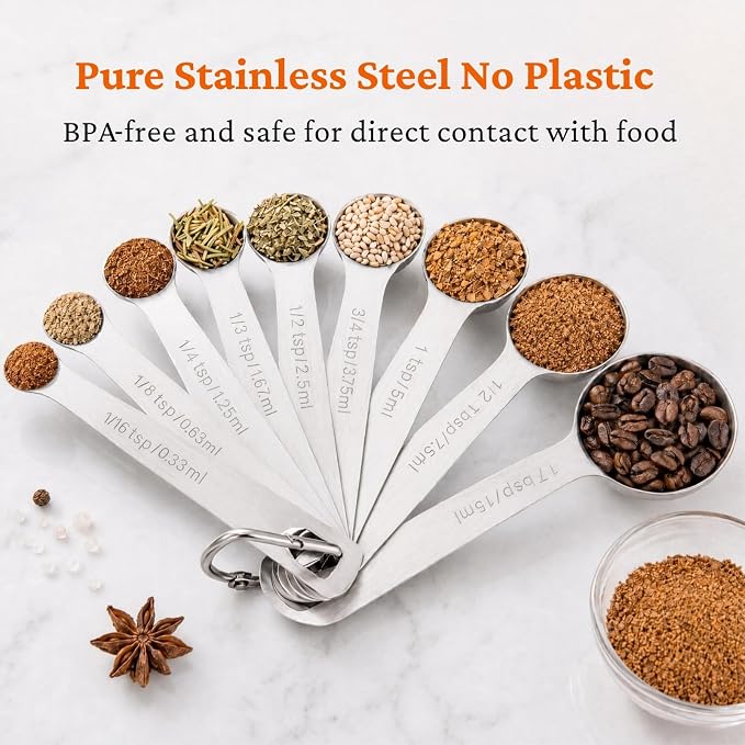 9PCS Measuring Spoons Set Stainless 1 tbsp, 1/2 tbsp, and 1-1/16tsp Steel Measuring Spoons for Cooking Baking Spice Jars and Liquid Ingredients