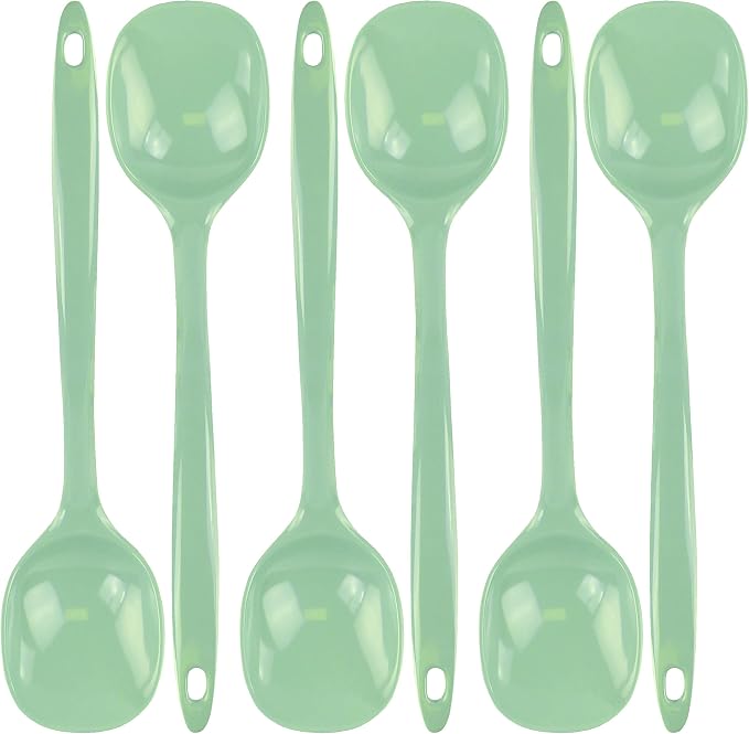 Reston Lloyd Cooking Spoon for Serving, Basting, Mixing, Heat Resistant, BPA Free Melamine 11 inch Utensil with Ergonomic Handle, Set of 6, Seafoam