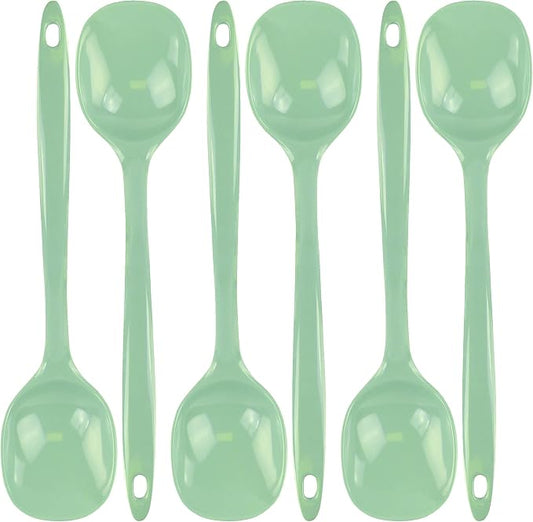Reston Lloyd Cooking Spoon for Serving, Basting, Mixing, Heat Resistant, BPA Free Melamine 11 inch Utensil with Ergonomic Handle, Set of 6, Seafoam