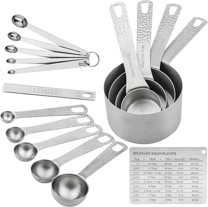 Measuring Cups and Spoons Set, 16 Piece Measuring Cup Set, 18/8 Stainless Steel Measuring Cups Spoons, Measure Cups & Measuring Spoons & Leveler & Measure Equivalents for Baking and Kitchen