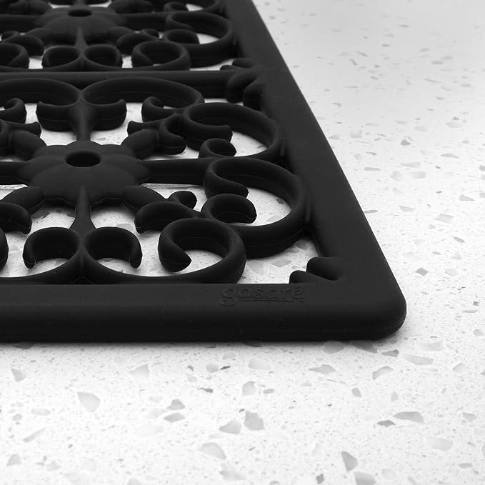 GASARÉ, Extra Large, Thick, Silicone Trivet for Hot Dishes, Pots, and Pans, Heat Resistant Mat for Countertop, Hot Pad for Kitchen, Easy to Clean, 21 x 12 x 3/8 Inches, Black