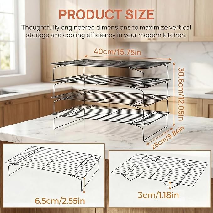 Collapsible Cooling Rack, Stainless Steel Rack for Cookie Baking (4-TIER) | X-Shaped Structure Wire Cooling Rack for Baking, Cookies, Cake, Fruit, Bread,Roasting, Grilling, Drying Rack, Dishwasher Safe