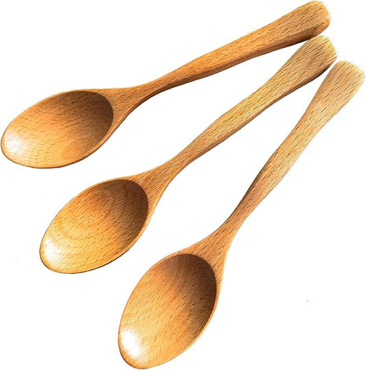 3 PCS Beech Wood Spoon, 7 Inch Wooden Spoons for Eating, Small Pointed Wooden Soup Spoons Set for Mixing Stirring, Handmade Wooden Tablespoon Dining Spoons for Coffee,Honey,Tea,Rice,Cereal,Dessert