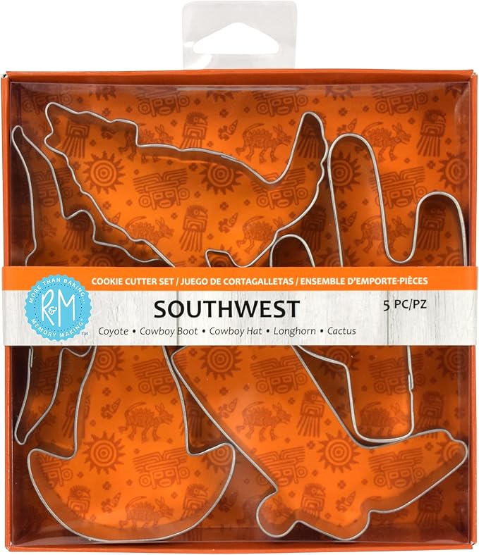 R&M International Southwest Cookie Cutters, Cactus, Coyote, Cowboy Boot, Hat, Longhorn, 5-Piece Set