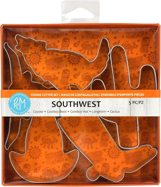 R&M International Southwest Cookie Cutters, Cactus, Coyote, Cowboy Boot, Hat, Longhorn, 5-Piece Set