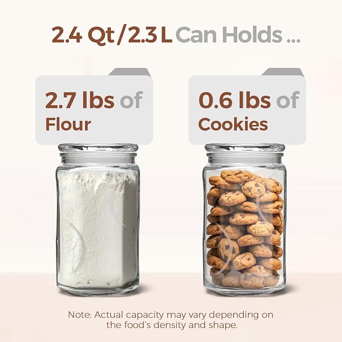 ComSaf Large Square Glass Pantry Jar with Lid 78 oz Wide Mouth | Flour sugar rice, Pasta cereal, Laundry detergent, Pantry organization, Large capacity, Cabinet organization, Dry goods