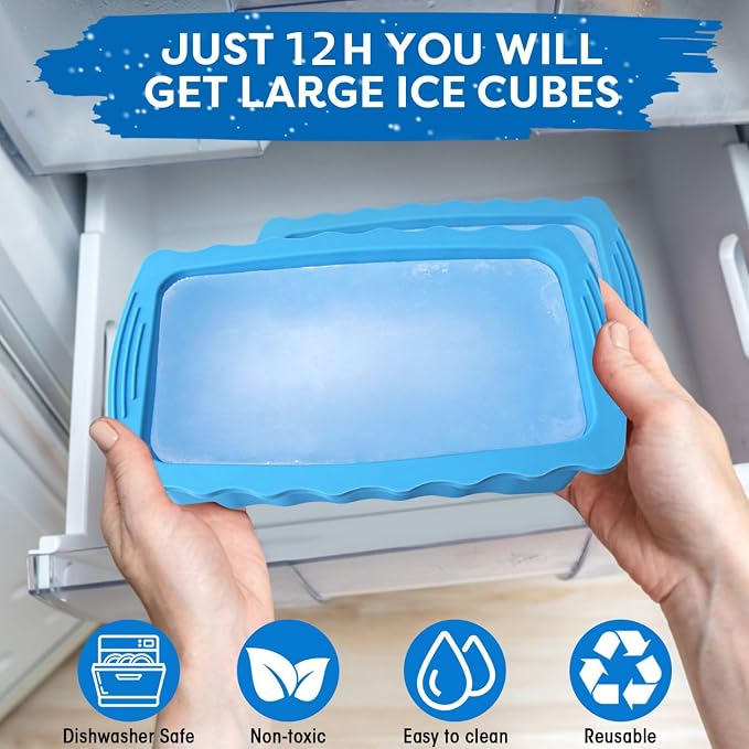 Haldane 2PC Extra Large Ice Block Molds, 6LB Giant Ice Cube Molds for Plunge Lab, Ice Container for Freezer, Thickened and Reinforced Silicone Ice Tray, Cold Plunge Tub Accessories, Blue