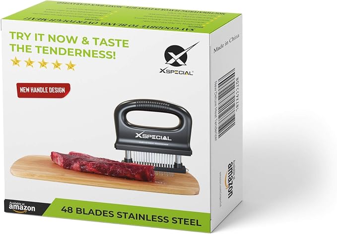 Deluxe Meat Tenderizer Tool 48 Blades Stainless Steel - Kitchen Cooking Gadgets Tools with Ultra Sharp Needle That Makes Steak & Chicken Tender - Dishwasher Safe