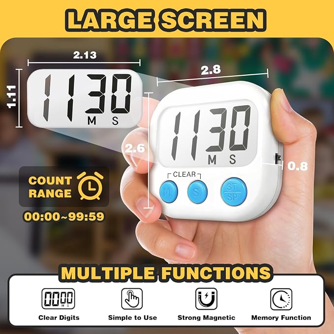 Classroom Timers for Teachers Kids Large Magnetic Digital Timer Teacher Supplies 2 Pack-Blue White