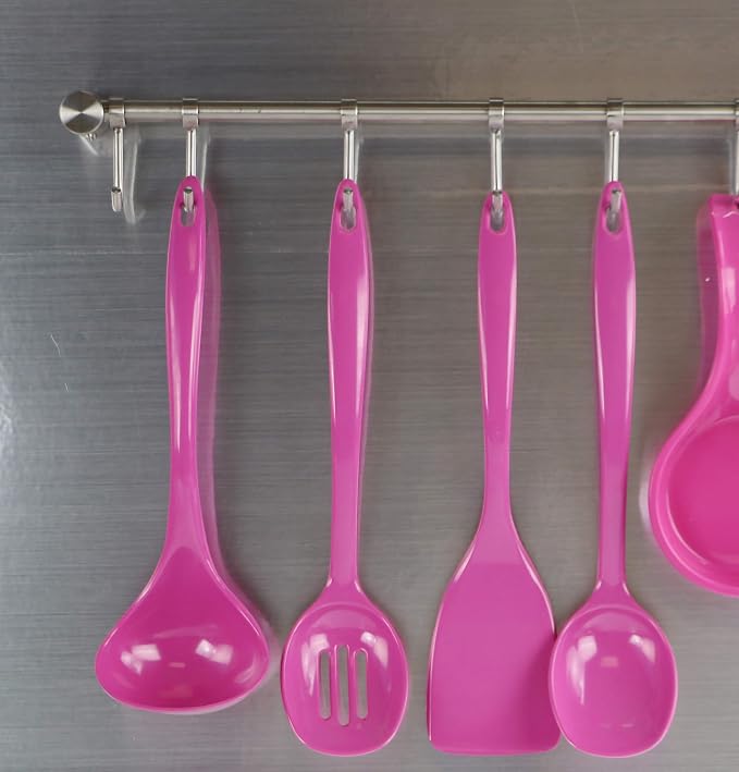 Reston Lloyd 100% Melamine Kitchen Utensil Set, Non Scratching Ladle, Spoon, Slotted Spoon & Spatula, Easy To Hold, Set of 4, Magenta