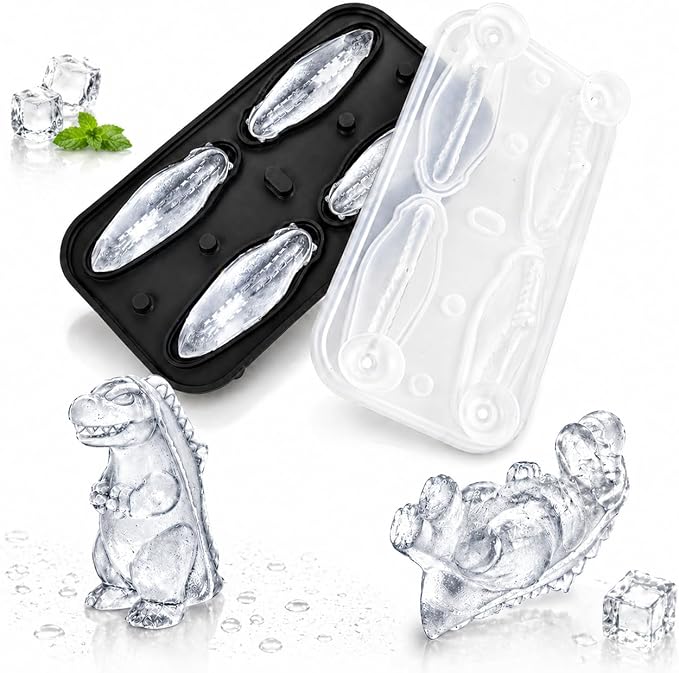 Dinosaur Ice Cube Tray Mold - Cute Fun Whiskey Ice Molds Gift for Women Men | 3D Dinosaur Shape Cute Ice Molds for Whiskey Bourbon, 4-Hole Large Fun Shapes Funny Gifts, for Animals Lovers Women Men
