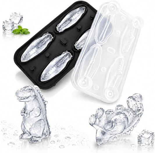 Dinosaur Ice Cube Tray Mold - Cute Fun Whiskey Ice Molds Gift for Women Men | 3D Dinosaur Shape Cute Ice Molds for Whiskey Bourbon, 4-Hole Large Fun Shapes Funny Gifts, for Animals Lovers Women Men