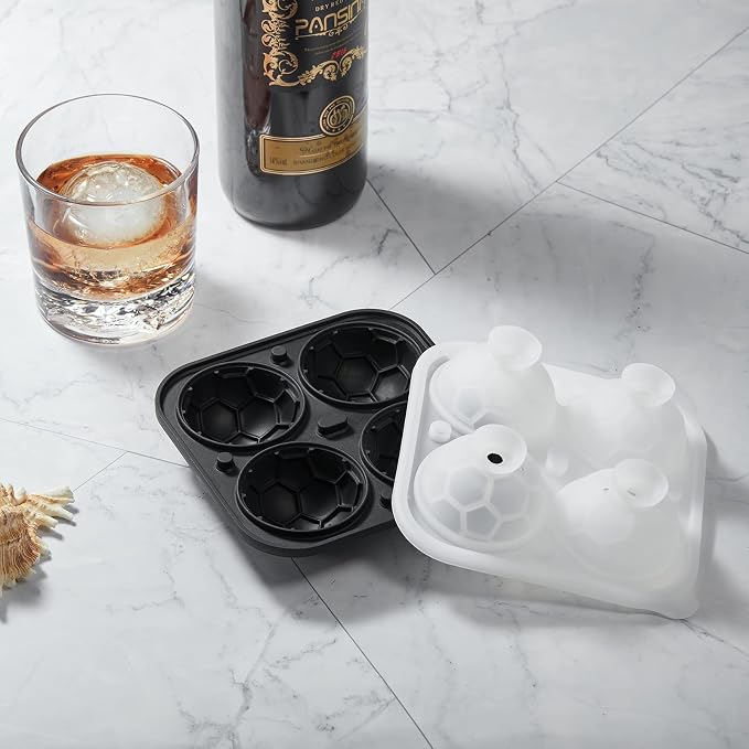 ACOOKEE Silicone Soccer Ball Ice Cube Mold Fun Shapes, Novelty Soccer Gifts, 2.2" Large Craft Round Sphere Ice Ball Molds For Game Day, Whiskey, Cocktails, Bourbon