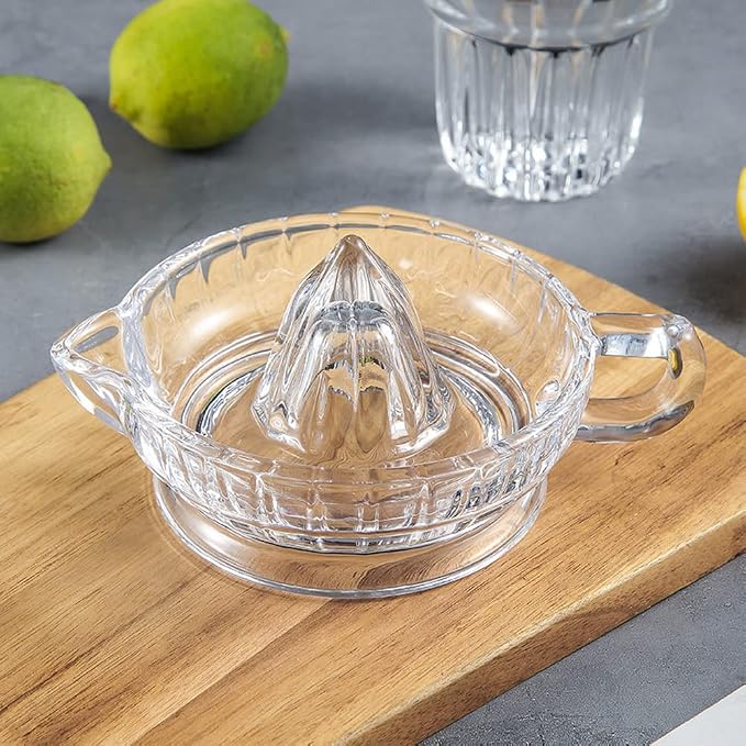 Citrus Juicer with Handle and Pour Spout, Glass Manual Juicer for Small Lemon and Small Orange