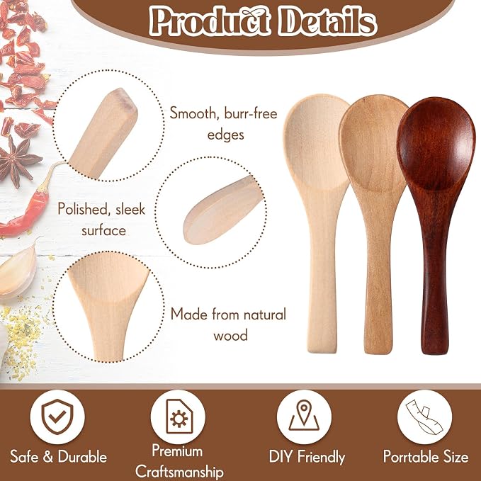 Boao 100 Pcs Small Wooden Spoons, 3.5'' L, Mini Wood Natural Tiny Spoons Wooden Little Teaspoons for Jars Sugar Creamer Honey Spices Salt Kitchen Supplies (Multiple Color)