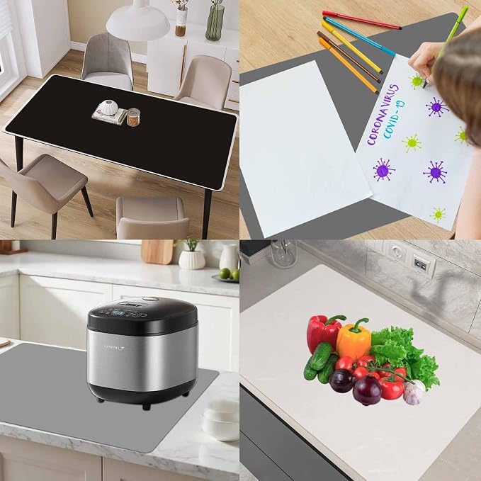35.4"x23.6"(90cmx60cm) Large Silicone Mat for Kitchen Counter, Non-Slip Heat Resistant Countertop Protector, Waterproof Multipurpose Mat for Kitchen Island, Semitransparent