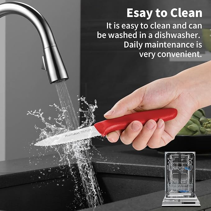 Stainless Steel Paring Knife With Serrated Blade, 6 Pieces Set Vegetable and Fruit Knife, Ultra Sharp Small Kitchen Knife, Red Paring Knives with PP Plastic Ergonomic Handle.