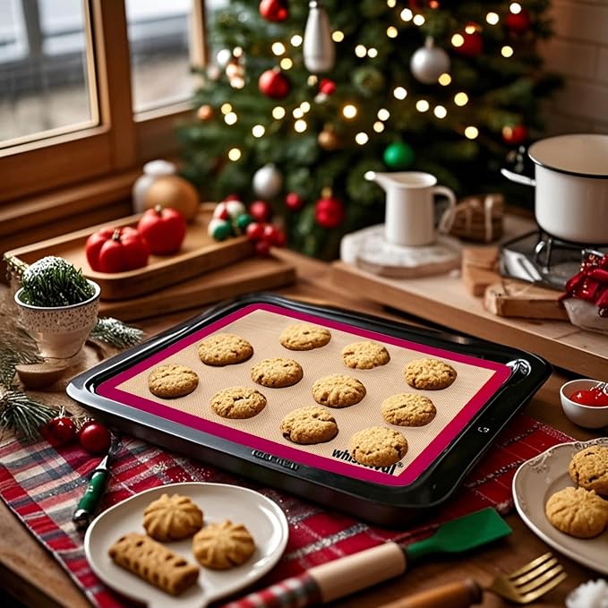 Silicone Baking Mat, 2 colors Half Sheet(16.5"x11.6") Non-Stick Baking Mat, Food Safe Silicone Mats for Baking Cookies, Macarons, Vegetables, 480℉ Heat Resistant (Deep Raspberry & Amber) | Baking Mat, Food Safe Silicone Mats for Baking Cookies, Macaron...