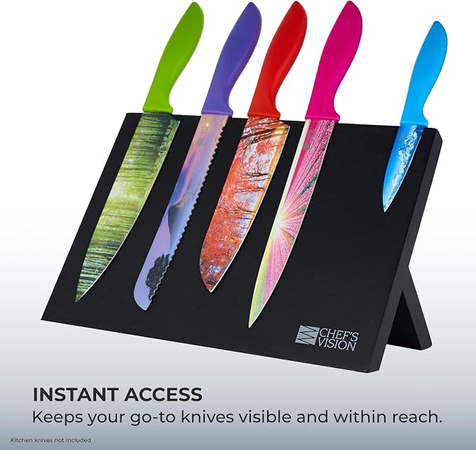 Chef’s Vision Magnetic Knife Block - Black Magnetic Knife Stand for Kitchen Counter - Freestanding Knife Display Holder for Colorful Knives - Modern Kitchen Décor