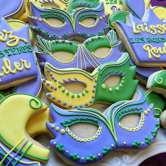 Ann Clark Mardi Gras 4-Pc. Cookie Cutter Set, Made in USA, King Crown, Princess Crown, Fleur de Lis, Mask