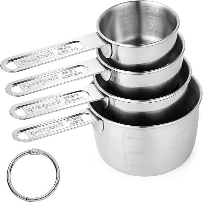 -BINGBING- Measuring Cups of 4, Stainless Steel Measuring Cups, Stackable | Stainless Steel Cups with Metal Handle for Dry and Liquid Ingredients, Ideal for Cooking & Baking