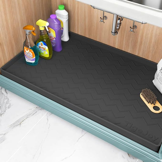 TigeJoy Under Sink Mats for Kitchen Waterproof 31" x 22", Cabinet Liner | Leak-Proof Silicone Mat Sink Protector, Kitchen Essentials Organizer and Storage,Boot or Shoe Tray, Pet Feeding Mat