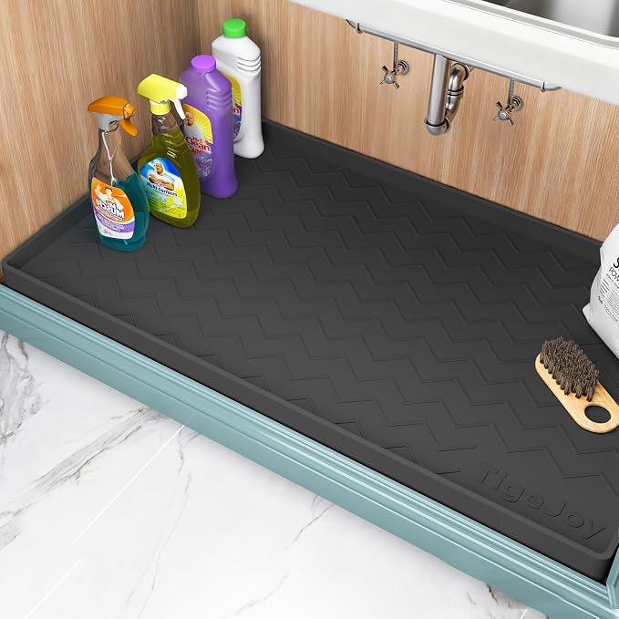 TigeJoy Under Sink Mats for Kitchen Waterproof 34" x 19", Cabinet Liner | Leak-Proof Silicone Mat Sink Protector, Kitchen Essentials Organizer and Storage,Boot or Shoe Tray, Pet Feeding Mat