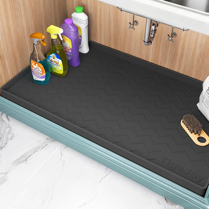 TigeJoy Under Sink Mats for Kitchen Waterproof 34" x 22", Cabinet Liner | Leak-Proof Silicone Mat Sink Protector, Kitchen Essentials Organizer and Storage,Boot or Shoe Tray, Pet Feeding Mat