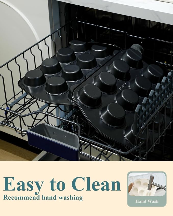 Nonstick Muffin Pan with 12 Silicone Baking Cups, Carbon Steel Muffin Tin for Muffins, Cupcakes, Egg Bites and more, Non Toxic, Easy to Clean, Dishwasher Safe, Foggy Gray