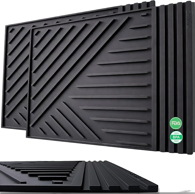 Extra Large Silicone Trivets for Hot Pots and Pans 2 Pack 16x12in with Thick Modern Design, Hot Dishes, Heat Resistant Hot Pads for Kitchen Counter- Black