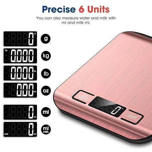 Mik-Nana Food Scale, 22lb Digital Kitchen Scale Weight Grams and Ounces for Baking Cooking Coffee Package Postage, 6 Units with Tare Function, LCD Display, Easy Clean Stainless Steel