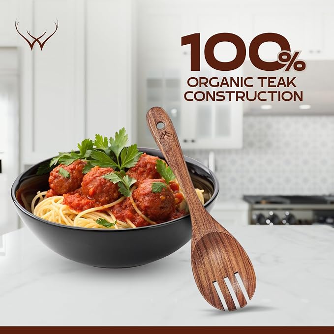 8 Pcs Teak Wooden Utensil Set – Premium Wooden Cooking Utensils Set, Natural Wooden Spoons for Cooking - Sturdy Kitchen Utensils & Cooking Spoons for Every Chef