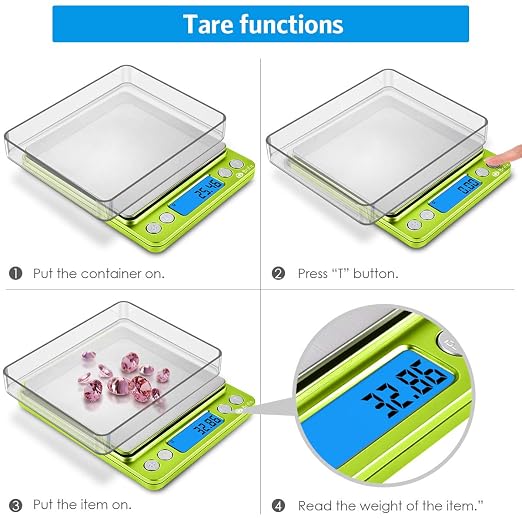 AMIR Digital Kitchen Scale, 500g-0.01g Mini Pocket Jewelry Scale, Cooking Food Scale with Backlit LCD Display, 2 Trays, 6 Units, Auto Off, Tare, Stainless Steel (Battery Included)