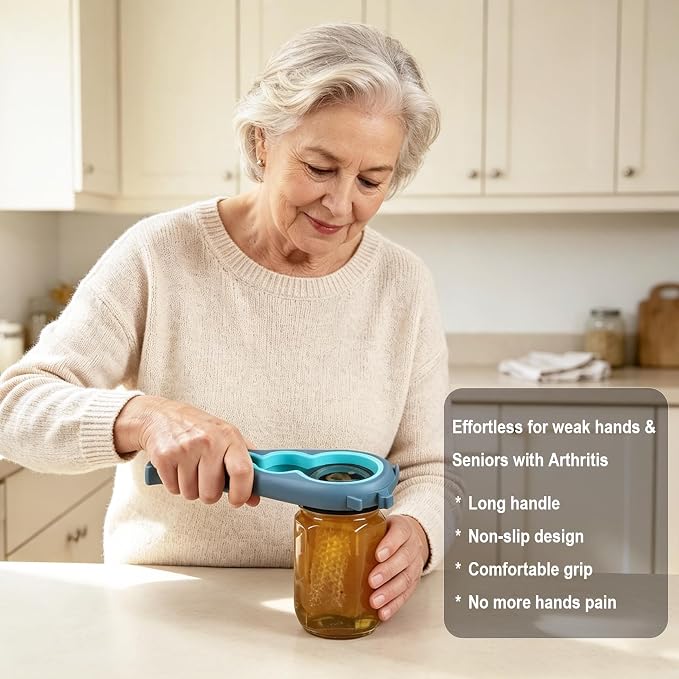 Jar Opener for Weak Hands, 5 in 1 Bottle Opener for Seniors with arthritis | Multifunctional Adjustable Lid Opener with Non-Slip Rubber Gripper Pad – Effortlessly Opens Jars, Bottles & Pop-Top Cans