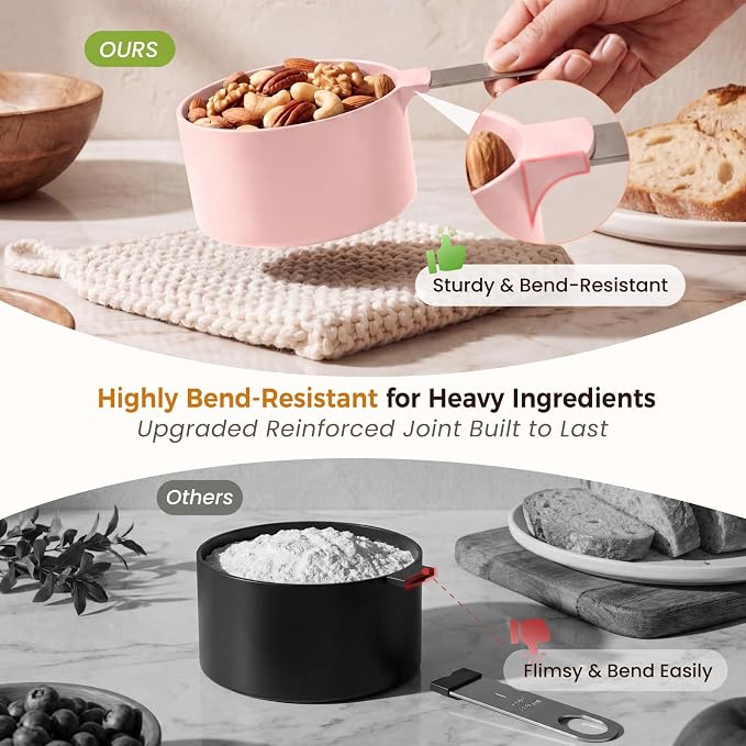 THLHKD 15 Pcs Measuring Cups and Spoons Set, Measuring Spoons Set with Stainless Steel Handles, Measure Spoon and Cup for Liquid & Dry Ingredients, Cute Pink & Colorful