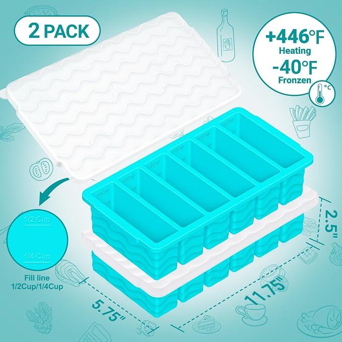 1/2 Cup Silicone Freezer Molds with Lid, 4-Pack Silicone Freezer Trays for Soup, Sauce & Broth – Meal Prep Containers, Large Ice Cube Tray, Oven & Dishwasher Safe