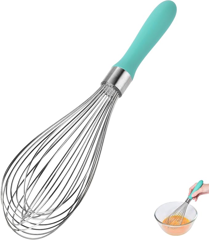 18/8 Stainless Steel Balloon Whisk for Cooking (Large, Aqua Sky) | Heavy Duty Metal Kitchen Wire Whisker Wisking Tool Egg Beater Hand Mixer for Mixing Baking Beating Stirring Sauce Flour