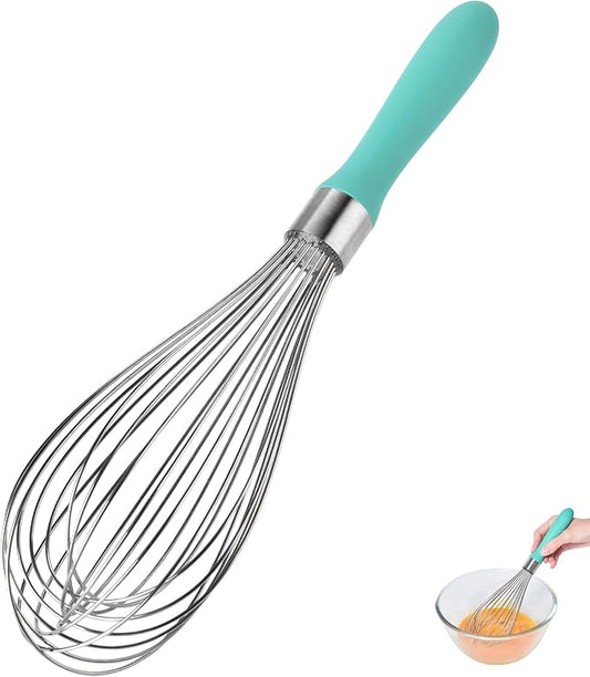 18/8 Stainless Steel Balloon Whisk for Cooking (Large, Aqua Sky) | Heavy Duty Metal Kitchen Wire Whisker Wisking Tool Egg Beater Hand Mixer for Mixing Baking Beating Stirring Sauce Flour