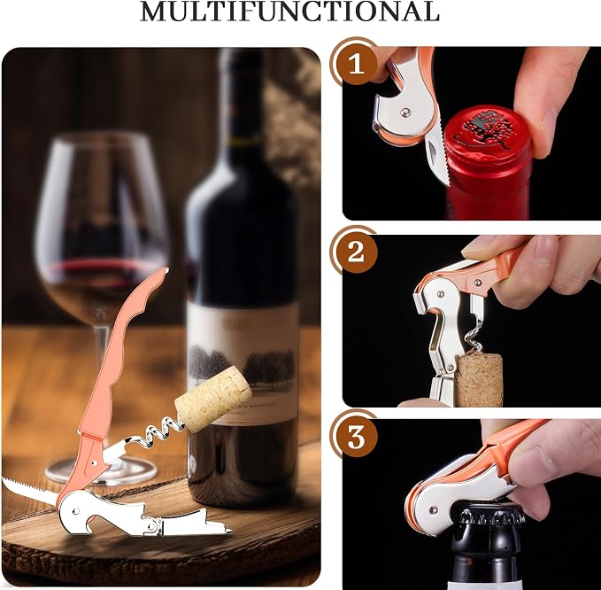 HYZ 2-Pack Wine Opener Waiter Corkscrew, Professional Wine Key for Servers, Bartender with Foil Cutter, Manual Wine Bottle Opener Double Hinged (Nectarine)