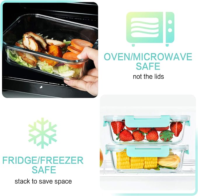 M MCIRCO 5 Pack 36 oz Glass Food Storage Containers with Lids, Green | Glass Meal Prep Containers,Airtight Lunch Containers with Lids, Microwave, Oven, Freezer and Dishwasher, BPA Free, 4.5 Cup