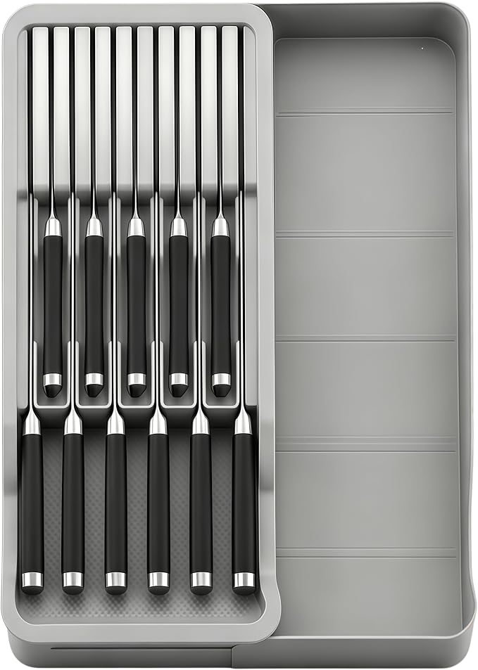 RIIPOO Expandable Drawer Knife Organizer, Adjustable Kitchen In-Drawer Knife Block Holder