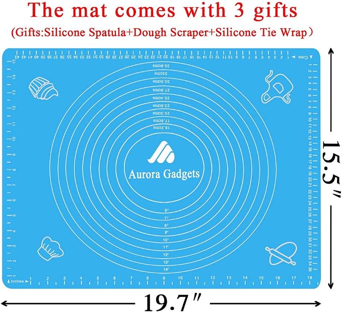 Silicone Baking Mat with Measurements – Heat Resistant, BPA Free, Non-Stick Pastry Mat for Rolling Dough – Easy to Clean Silicone Mat - Does Not Discolor-Blue