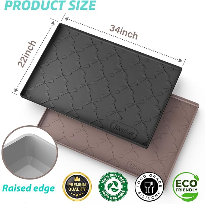 Waterproof Under Sink Mat 34" x 22", Silicone Mat Kitchen liner | BPA-Free Silicone Mat with Raised Lip Protects Cabinets from Leaks, Versatile Home Organizer for Bathroom, Pets, Boots, Floor
