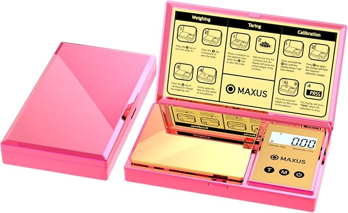 Digital Gram Scale with 200g x 0.01g Capacity | Stylish Pink Plated Shining Cover and Platform, Mini Pocket Scale for Food and Jewelry