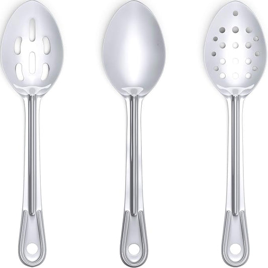 Super Strong, Ergonomic 11 in Serving Spoon 9 Pk. Big, Stainless Steel Spoons for Cooking, Baking, Stirring and Basting. Best Kitchen Flatware for Buffet and Banquet Service in Restaurants and at Home